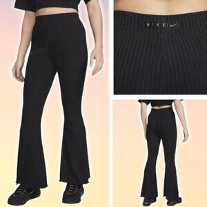 NIKE Women's High Waisted Ribbed Flare Leg Jersey Pants In Black Size Small